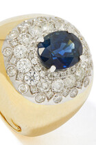 18K YG Lady Blue Sapphire and Diamonds Chevaliere Pompadour Ring:Yellow Gold:53